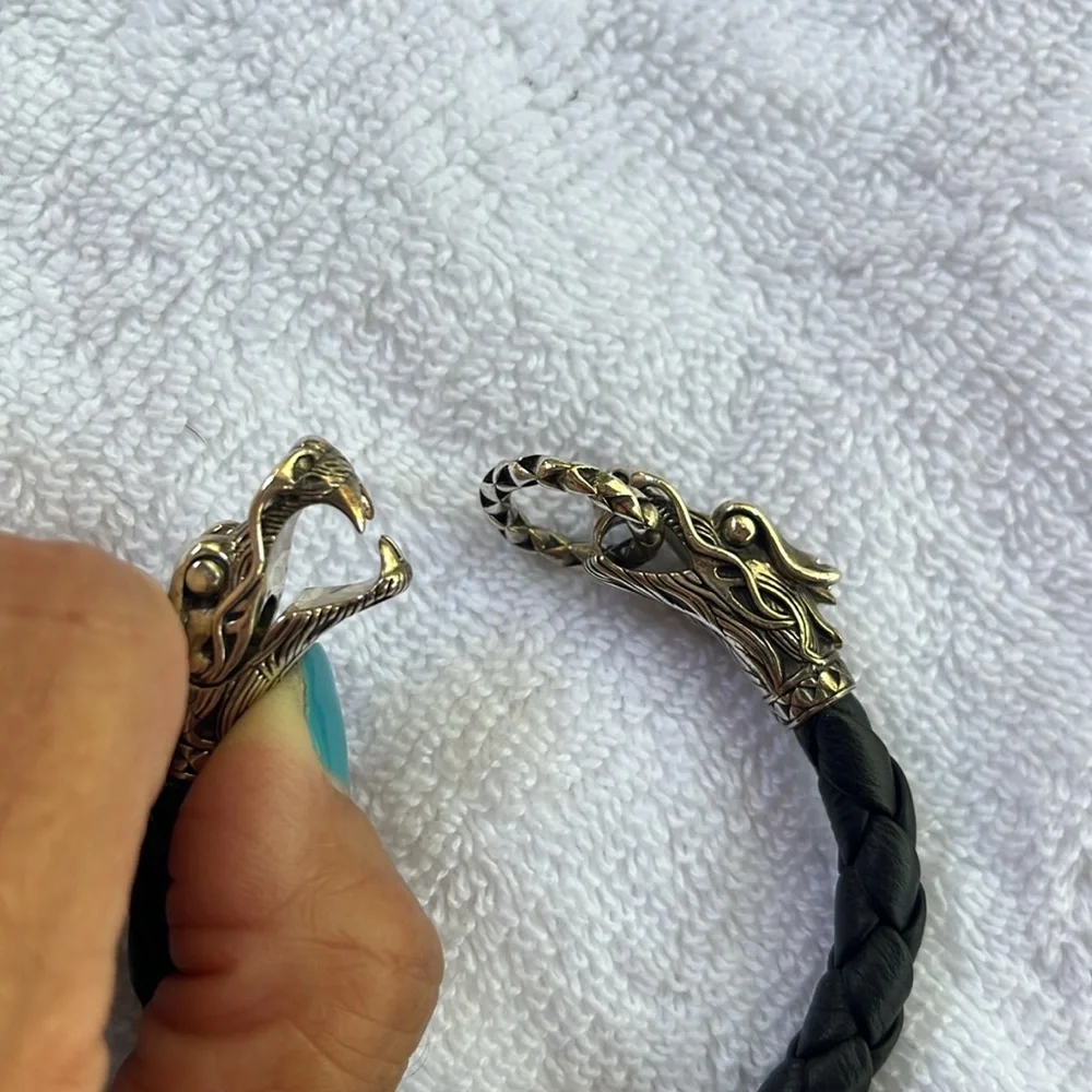 John Hardy Naga Double Dragon Black and Silver Braided Bracelet - Picture 8 of 11